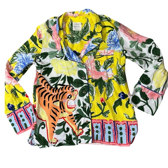 Anthropologie Multicolor Floral and Tiger Pajama Top - Picture 2 of 4